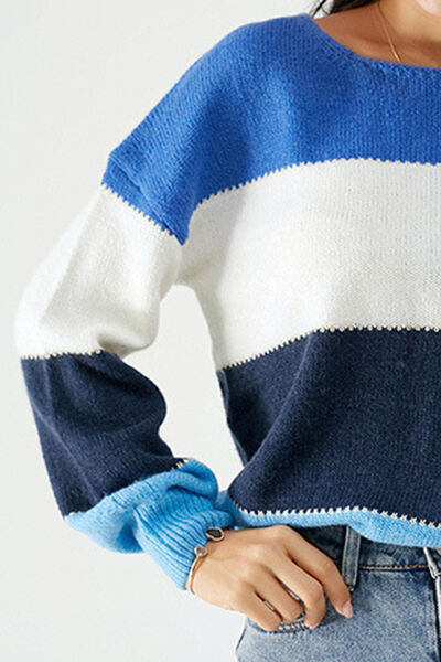 Color Block Dropped Shoulder Sweater