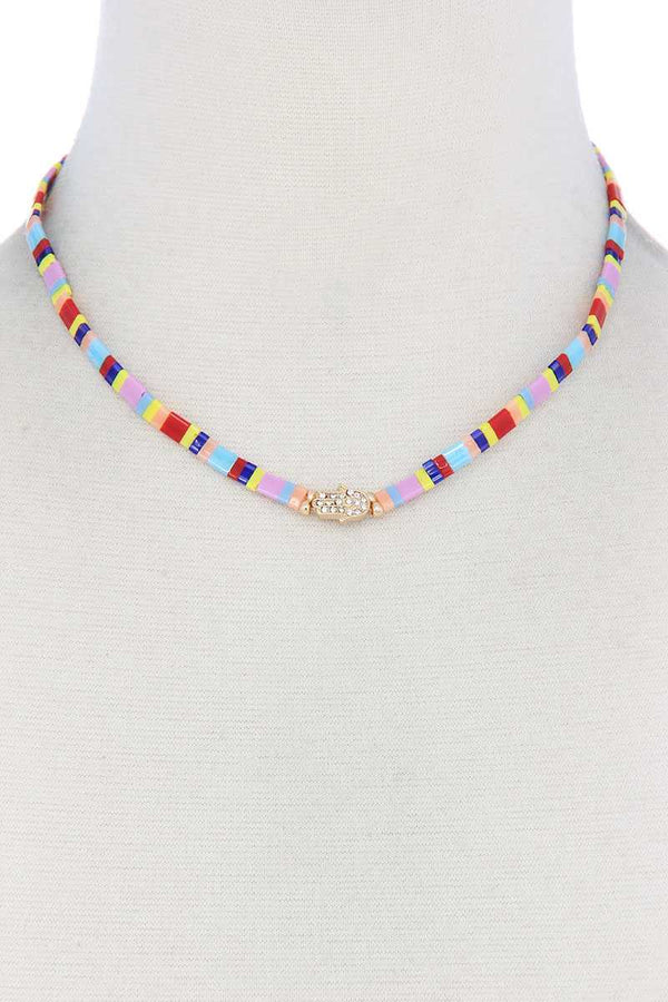 Hamsa Hand Charm Color Block Necklace