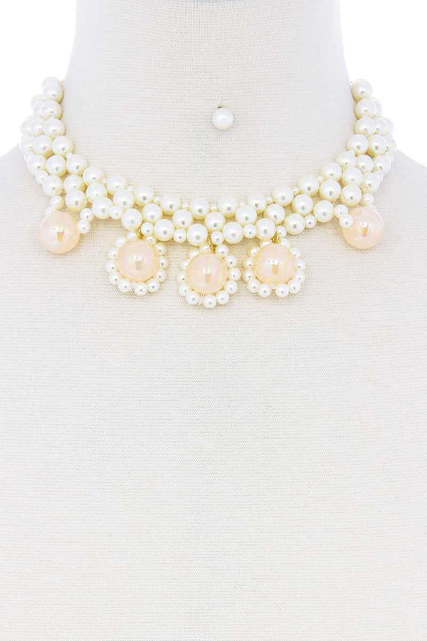 Chunky Rose Pearl Deco Choker Necklace