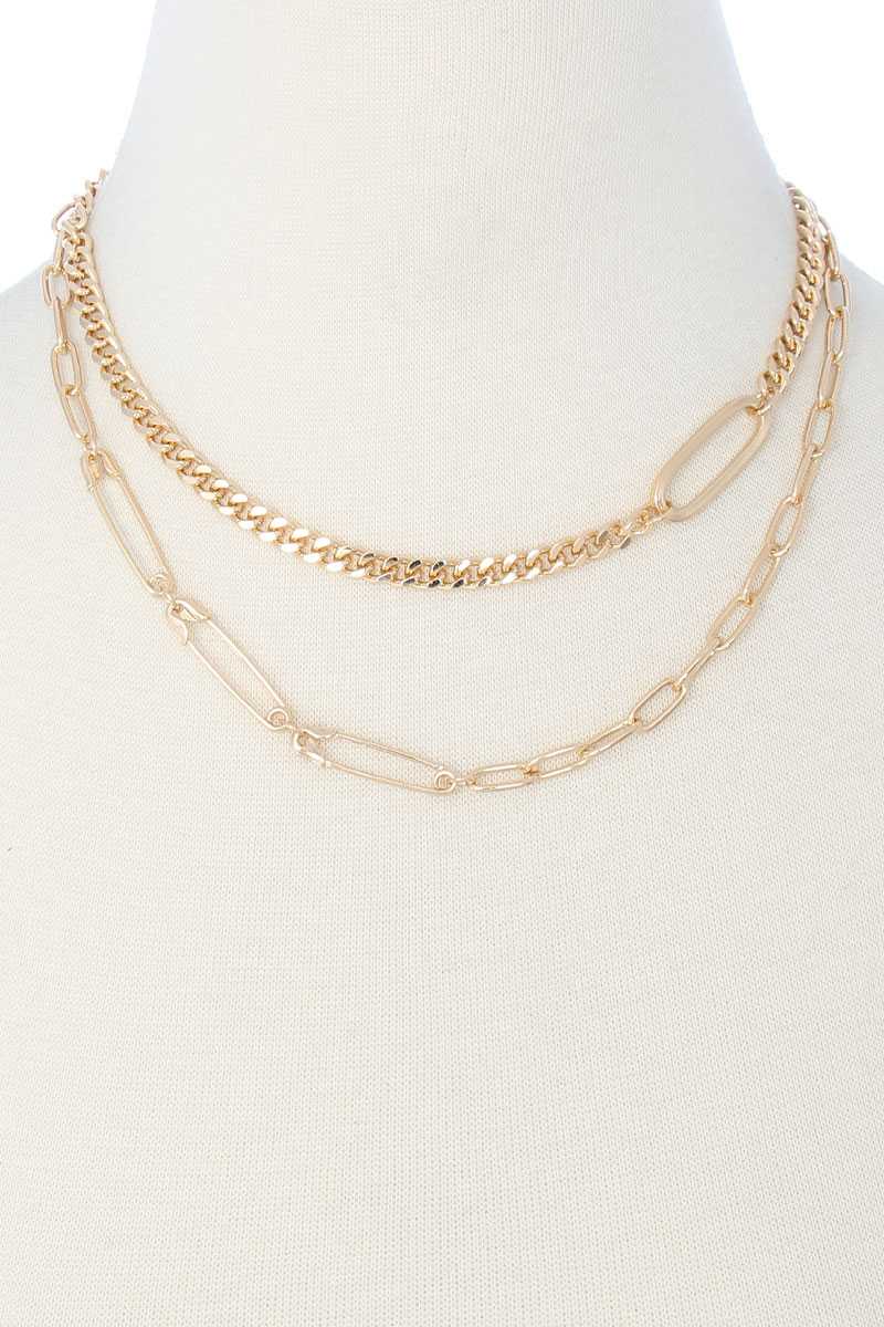 2 Layered Metal Clothing Pin Chain Multi Necklace