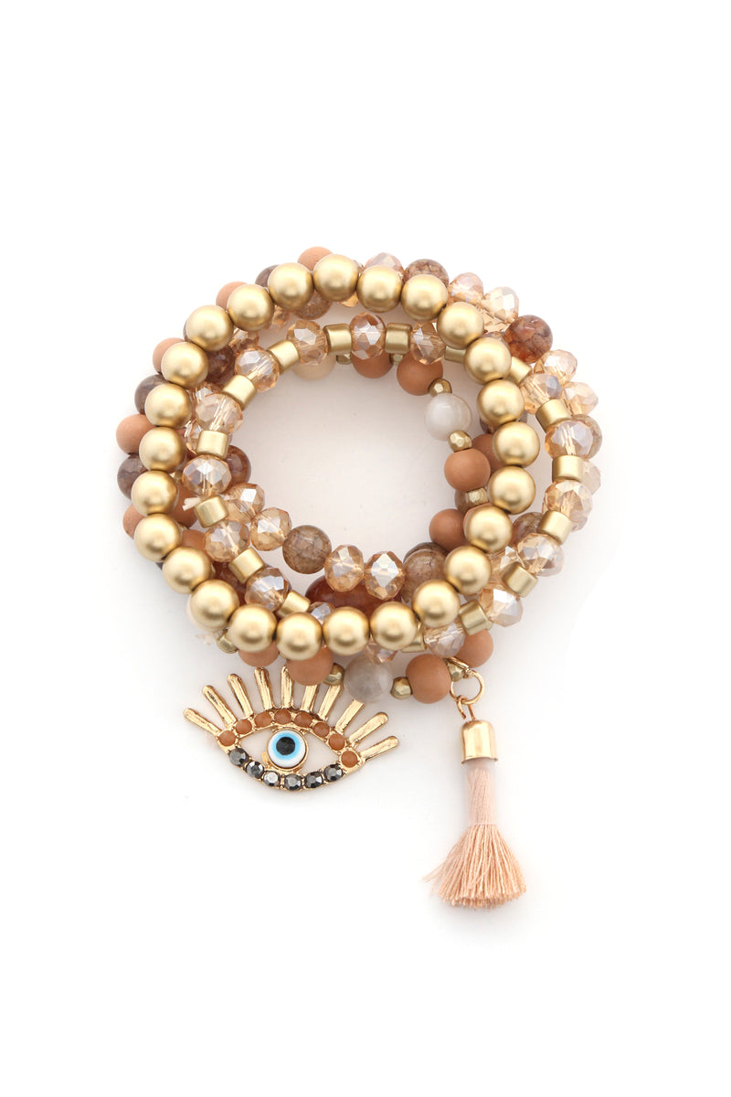 Eye Bead Tassel Bracelet Set