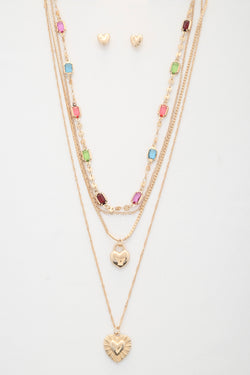 Heart Charm Beaded Layered Necklace