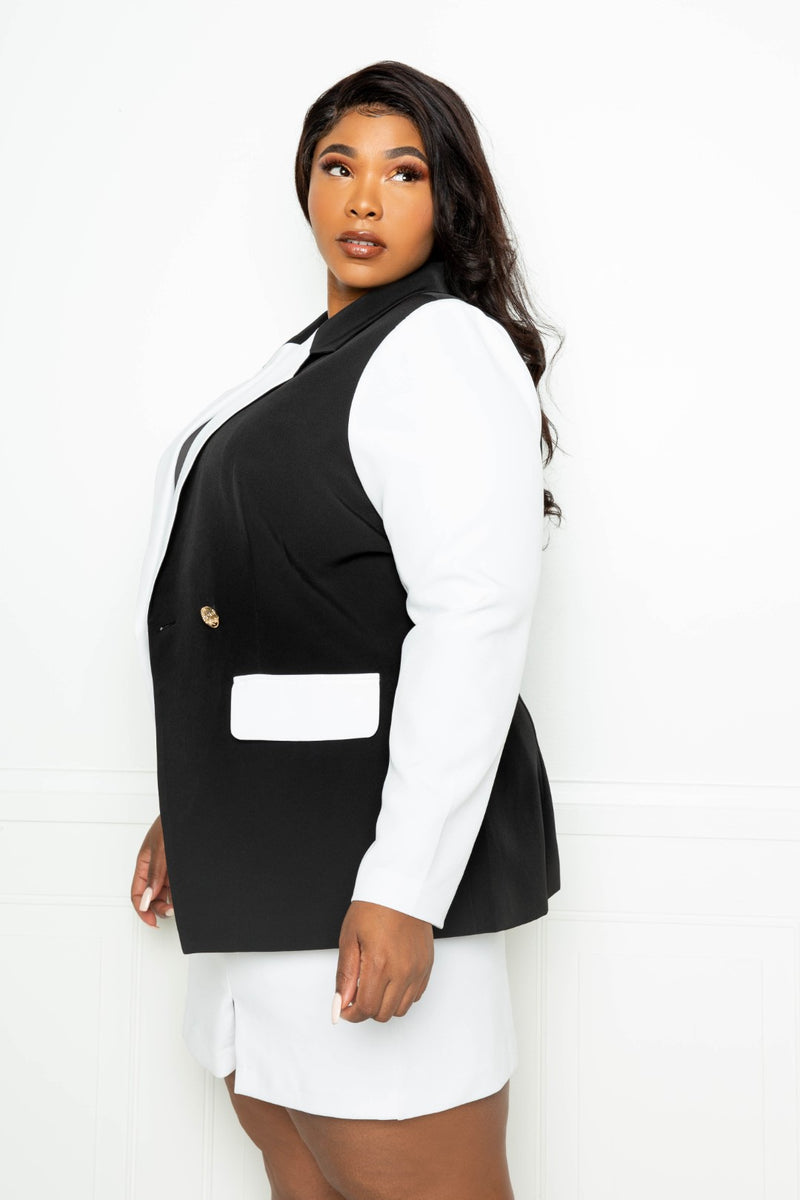 Plus Size Contrast Fitted Blazer