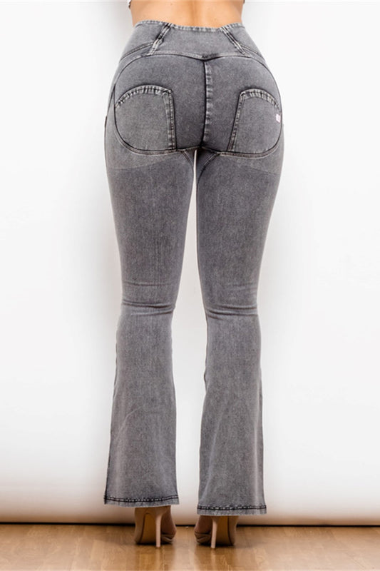 Grey High Waist Flared Hip Lift Pants