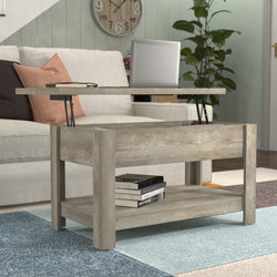 Transitional Wood Rectangle Lift Top Coffee Table with Hidden Storage Compartment