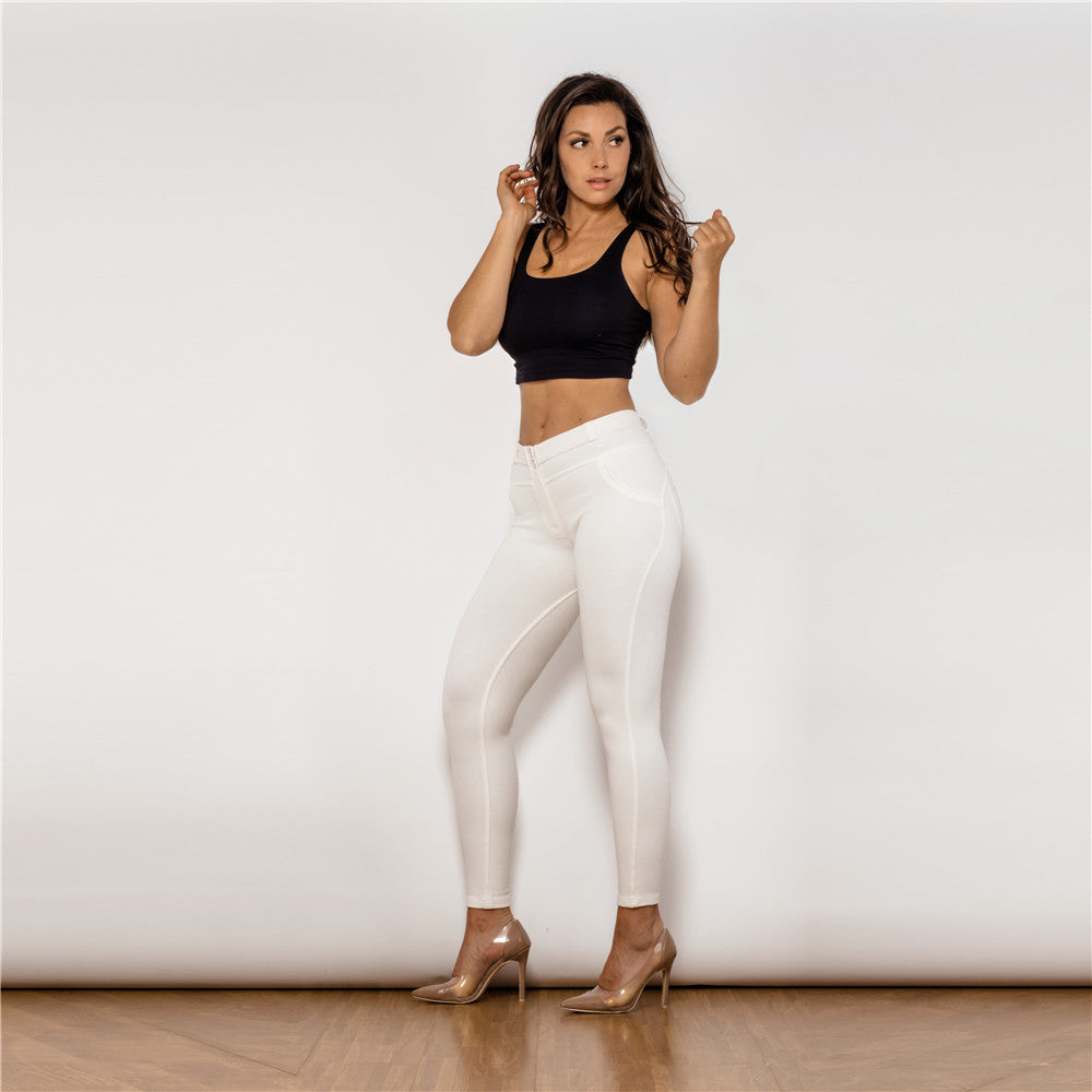 White Butt Lifting Anti Cellulite Workout Pants