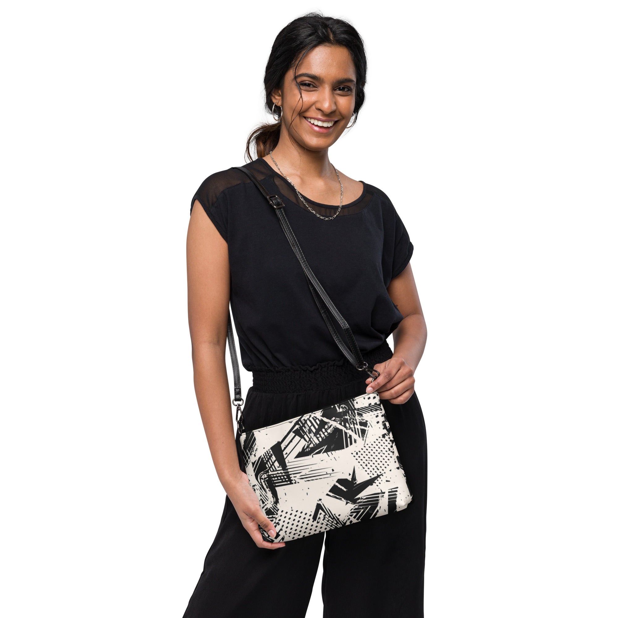 Black Graphic Print Crossbody bag