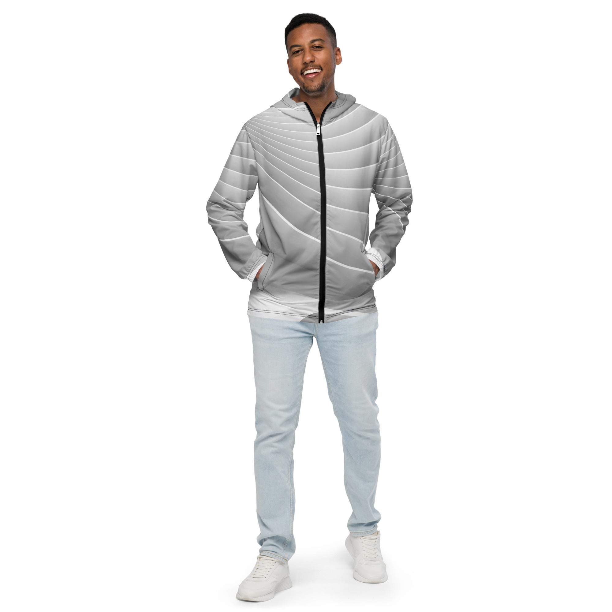 Grey and White Windbreaker