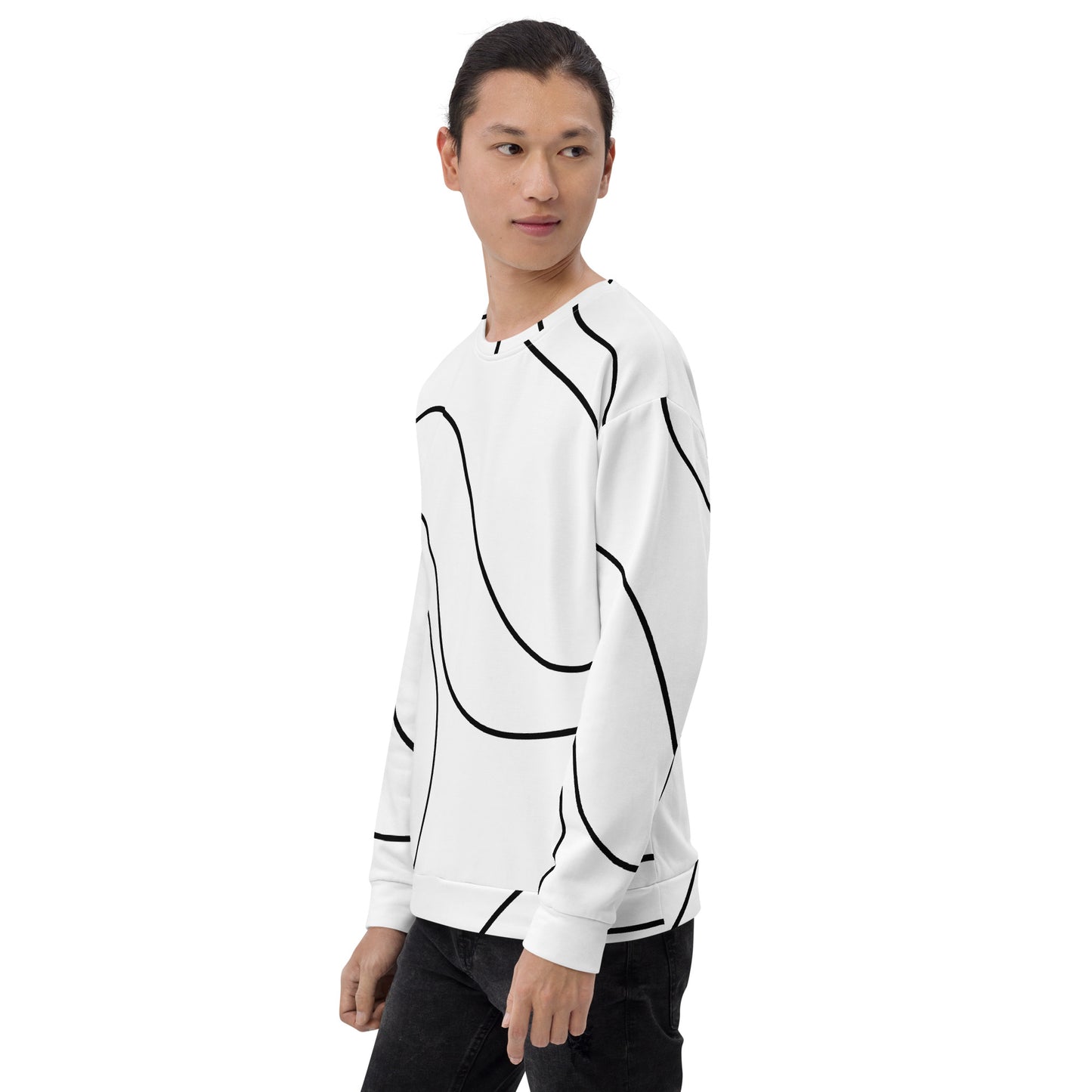 Men'Black n White Line Print Sweatshirt