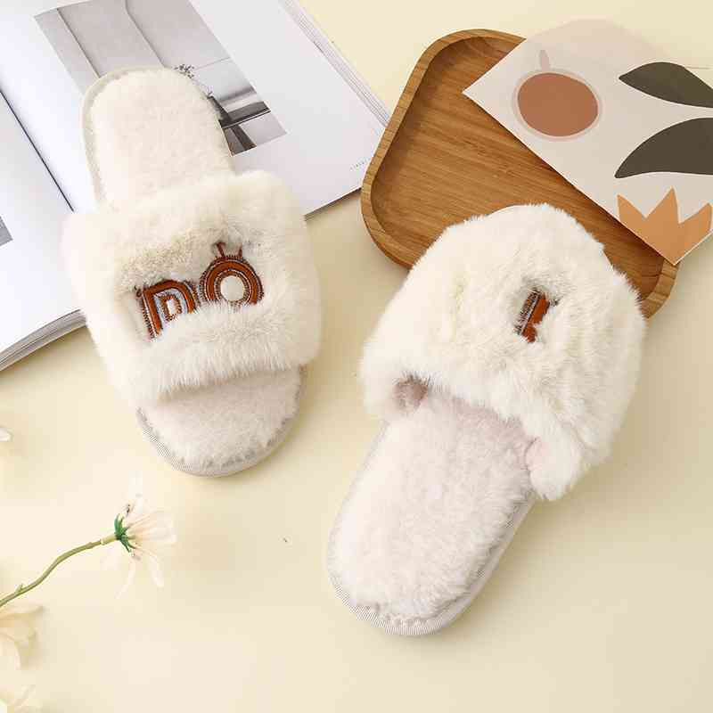 I Do Faux Fur Open Toe Slippers