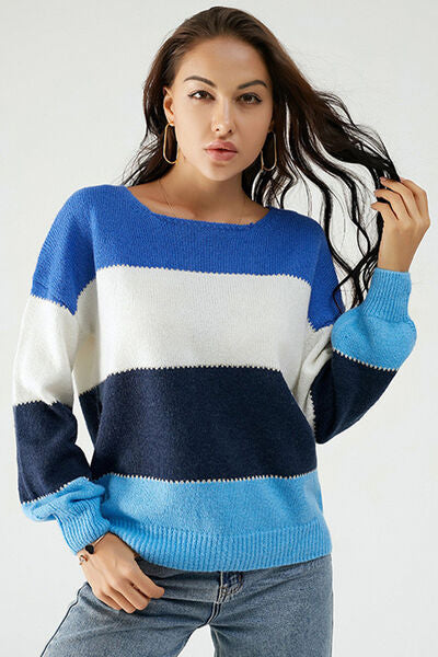 Color Block Dropped Shoulder Sweater