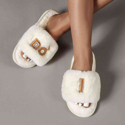 I Do Faux Fur Open Toe Slippers