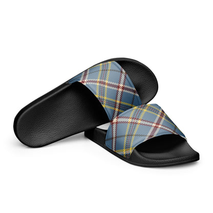 Blue Plaid Print Men's Slides