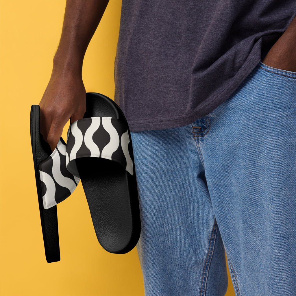Black & White Geo Print Men's Slides