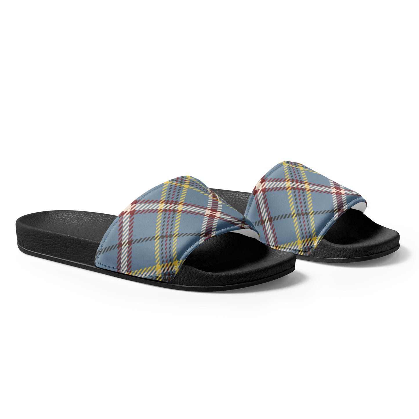 Blue Plaid Print Men's Slides