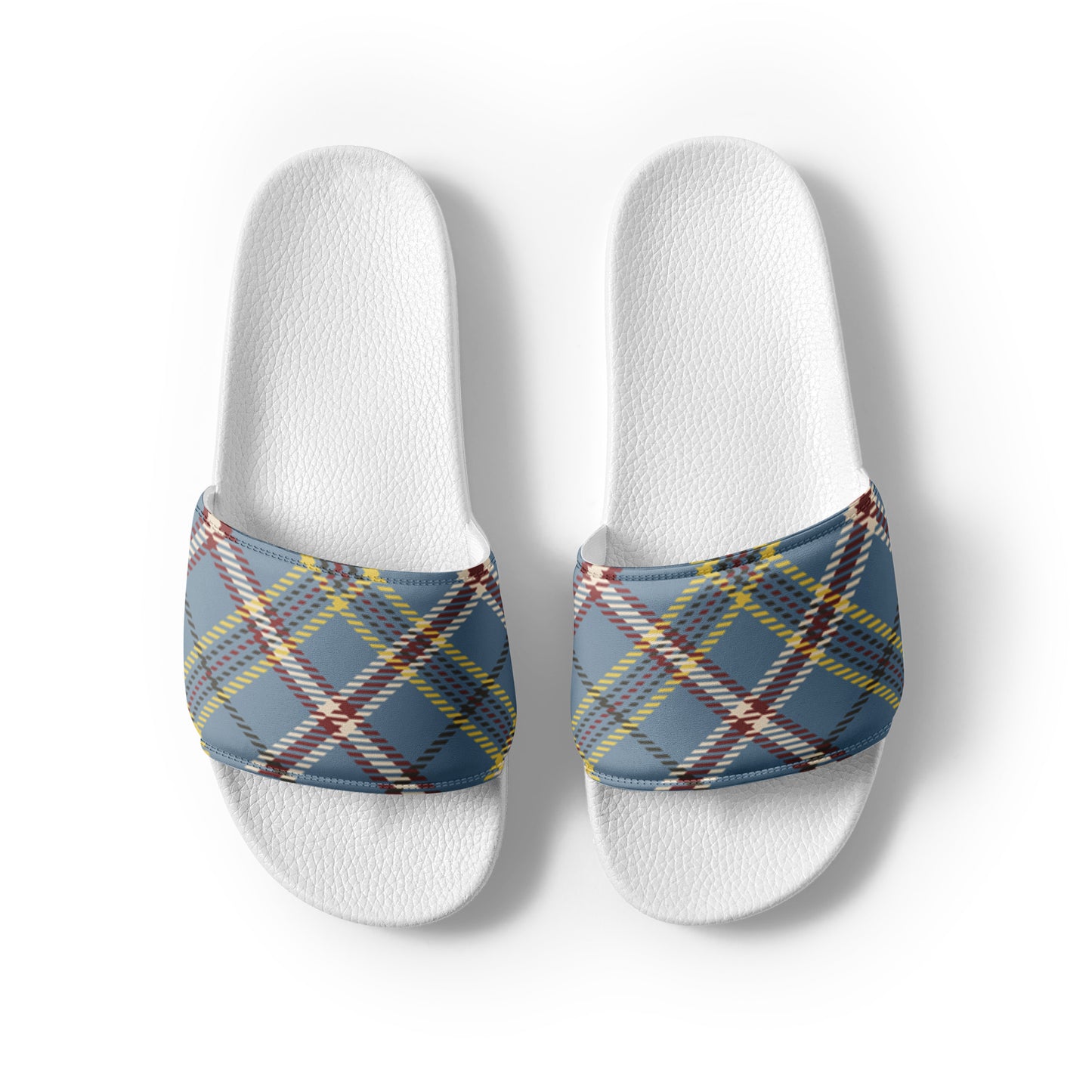 Blue Plaid Print Men's Slides