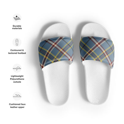 Blue Plaid Print Men's Slides