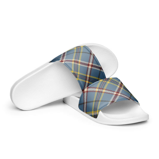 Blue Plaid Print Men's Slides