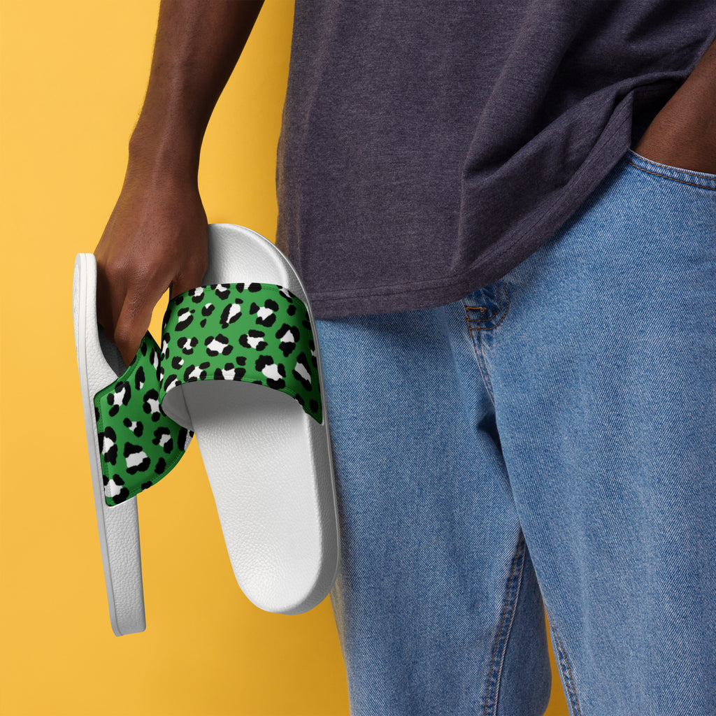 Green Cheetah Print Men’s Slides