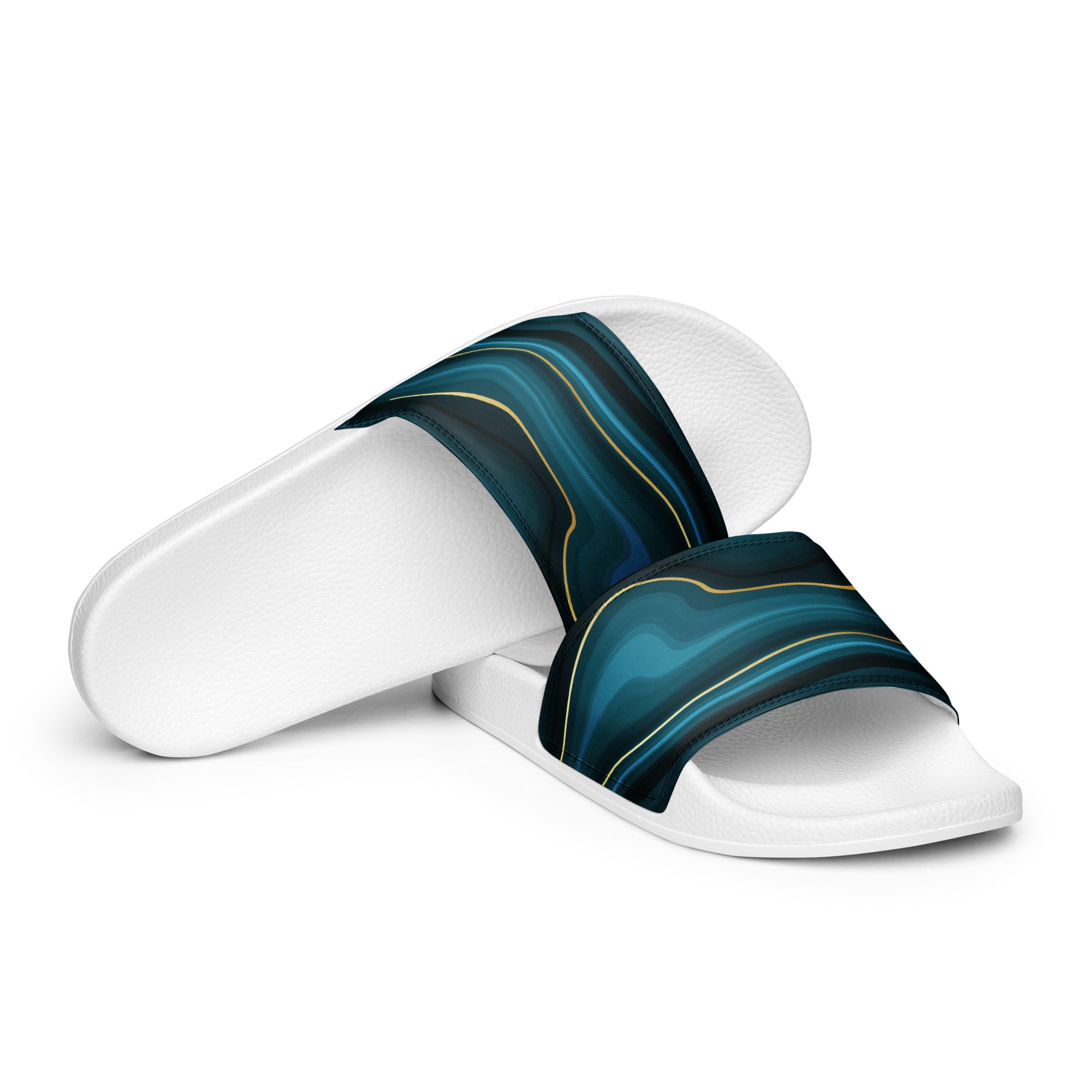 Blue Multi Color Print Women's Slides
