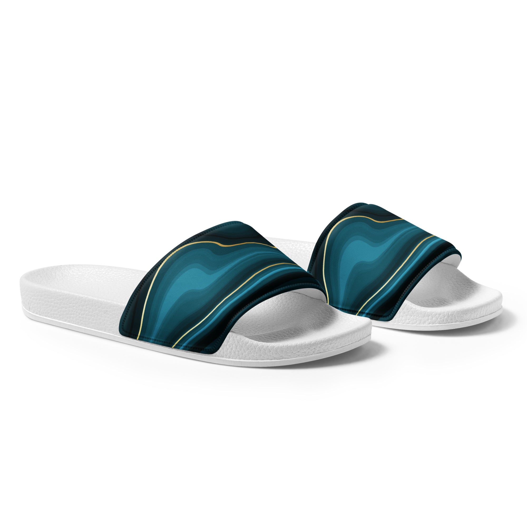 Blue Multi Color Print Women's Slides